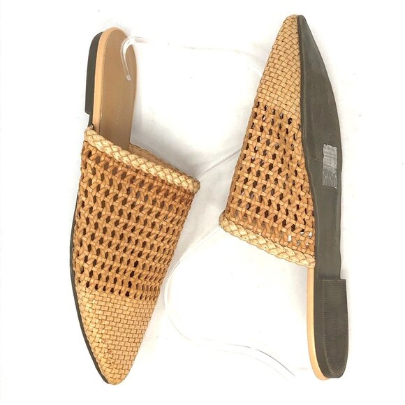 American Eagle Shoes 9 Beige Multi Tone Woven Slide Flats Pointed Toe Sandal PU - Picture 4 of 12